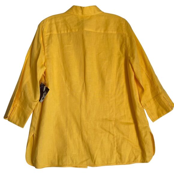 Kim Rogers Linen Shirt Top M Yellow Button Up 3/4 Sleeve Artsy Breathable Travel - Picture 2 of 7